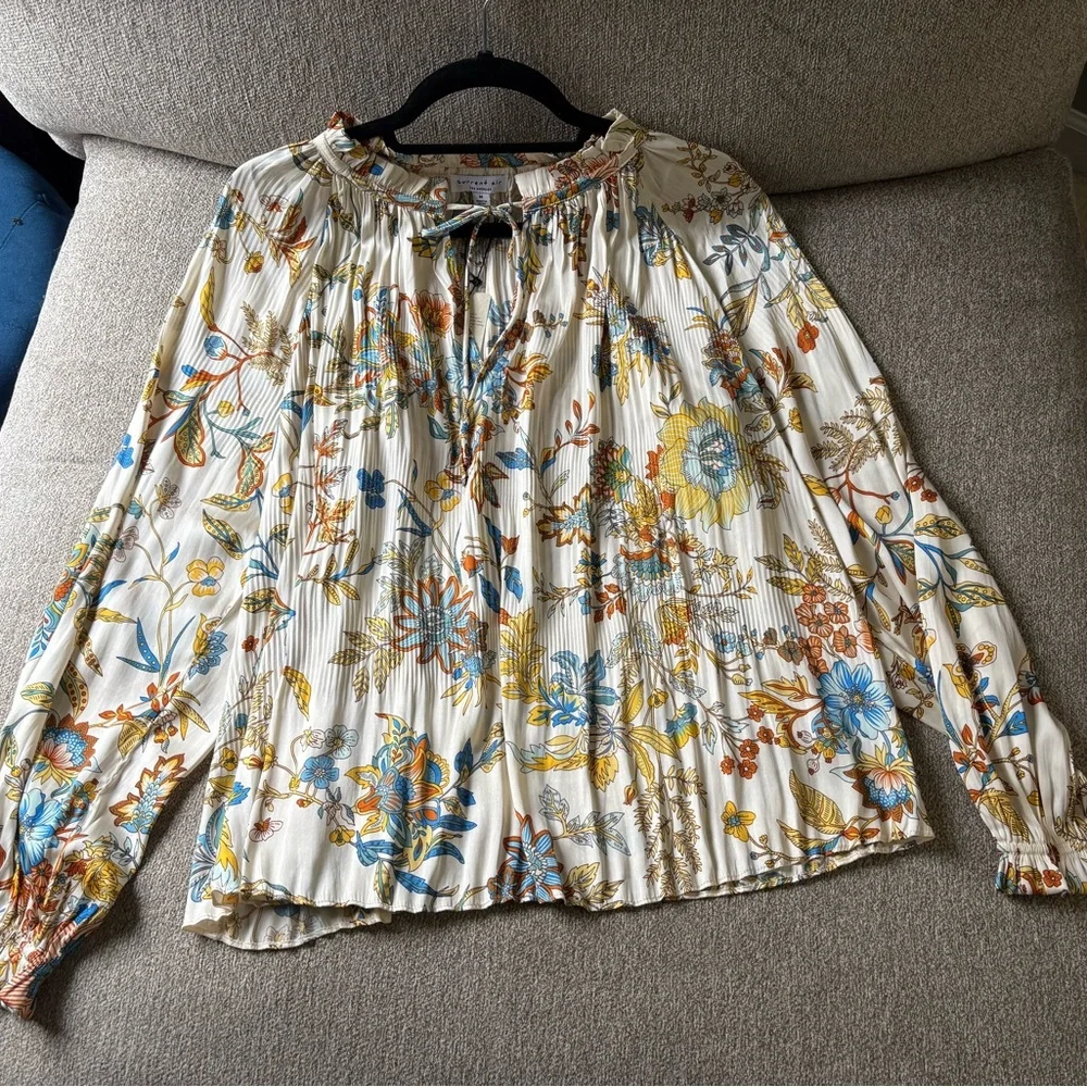 Current Air Multicolor Floral Satin Peasant Blouse Size M - Picture 8 of 15